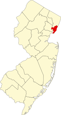 Map of Nju Džerzi highlighting Hudson County