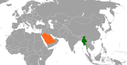 Map indicating locations of Myanmar and Saudi Arabia