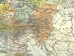 1477년 합스부르크가 세습지(주황색) 내의 오스트리아 대공국