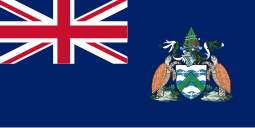 Blue Ensign with Union Flag in the canton and the Ascension Island coat of arms in the fly.