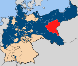Rot: Lage der Provinz Posen in Preußen (blau)