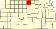 Map of Kansas highlighting Jewell County
