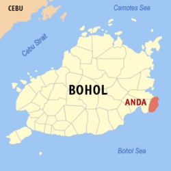 Map of Bohol with Anda highlighted