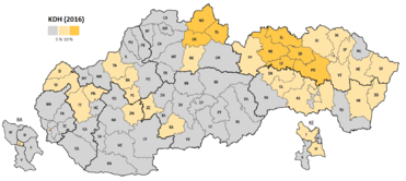 Mapa výsledkov strany KDH