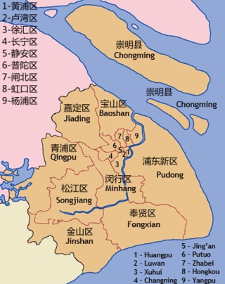 Das administrative Stadtgebiet Shanghais – Die Kernstadt (Puxi) umfasst das Gebiet der Ziffern 1 bis 9