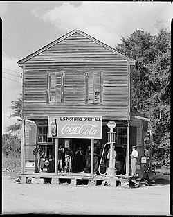 Crossroads store and post office in Sprott as photographed by Walker Evans for the Farm Security Administration