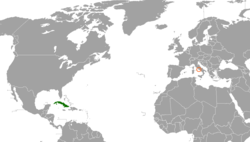 Map indicating locations of Cuba and Holy See
