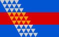 Flag of the Robinson Rancheria of Pomo Indians of California (A bend, barry-indented, counterchanged)