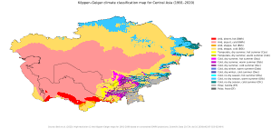 Köppen–Geiger climate classification map at 1-km resolution for Central Asia (1991–2020)