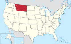 Yhdysvaltain kartta, jossa Montana korostettuna