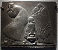 Ludwig Gies, plaqueta de ferro fundido, 8 x 9,8 cm, inscrito "1914· VERTRIEBEN·1915" = "Refugiados 1914–1915"