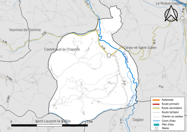 Carte en couleur présentant le réseau hydrographique de la commune