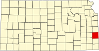 Округ Бурбон на мапі штату Канзас highlighting
