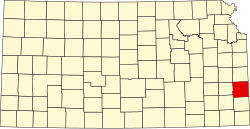 map of Kansas highlighting Bourbon County