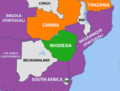 Image 44The geopolitical situation during the Rhodesian Bush War in 1965 – countries friendly to the nationalists are coloured orange. (from Zambia)