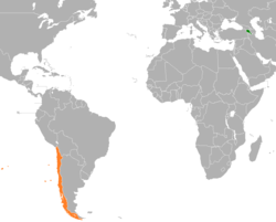 Map indicating locations of Armenia and Chile