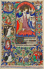 『ベッドフォード公の時祷書』部分(the Bedford Hours), folio 150,「憐みの母としてのマリア」，1405-1435（ロンドンの大英図書館蔵）。