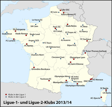 Klubs der Ligue 1 und Ligue 2 2013/14