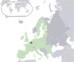 Location of ಬೆಲ್ಜಿಯಂ (dark green) – in Europe (light green & dark grey) – in the European Union (light green)