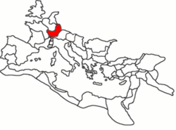 Provinca Gornja Germanija na karti Rimskega cesarstva okoli leta 117