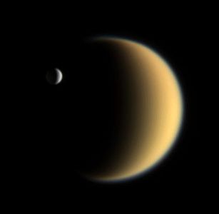 Enceladus transiting the moon Titan