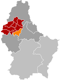 Map of Luxembourg with Heiderscheid highlighted in orange, and the canton in dark red