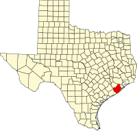 Map of Teksas highlighting Brazoria County