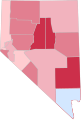 Image 2Majority/plurality party in each Nevada county (February 2023):   Democrat >= 30%   Republican >= 30%   Republican >= 40%   Republican >= 50%   Republican >= 60% (from Nevada)