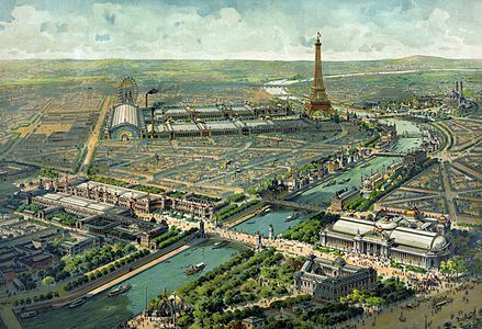 Panoramablick auf die Ausstellungsflächen in Paris, 1900.