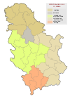 Map of and cities of Southern and Eastern Serbia