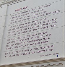 הסונטה ה-30 של ויליאם שייקספיר, הנחשב בידי רבים לגדול הכותבים בשפה האנגלית, כתובה על קיר בליידן, הולנד