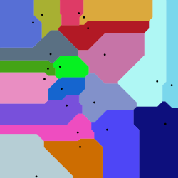 Voronojev diagram za manhattansko razdaljo