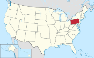 Map of the United States with پينسلوانيا Pennsylvania highlighted
