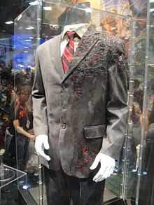 A photograph of Harvey Dent/Two-Face's damaged suit
