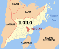 Mapa de Provincia de Iloílo con Pototan resaltado