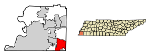 Location of Collierville in Shelby County, Tennessee