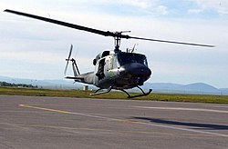 A UH-1N Iroquois of the 40th Helicopter Squadron prepares to land at Malmstrom AFB.