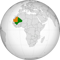 Map indicating locations of Mali and Mauritania