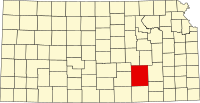 Округ Батлер на мапі штату Канзас highlighting