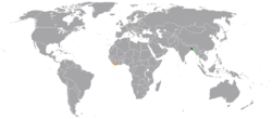 Map indicating locations of Bangladesh and Liberia