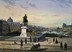 A ponte em 1842, no fundo da Place du Pont-Neuf.