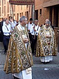 Mgr. Johan Bonny en Bruno Aerts, tijdens de Scheldewijding.