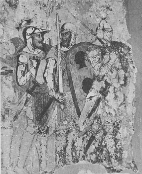 Savojští křižáci na fresce biskupského paláce v Colle Val d'Elsa