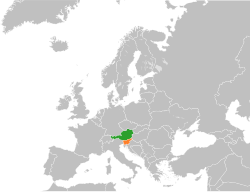 Map indicating locations of Austria and Slovenia