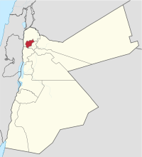 मानचित्र जिसमें अजलून प्रान्त محافظة عجلون Ajloun Governorate हाइलाइटेड है