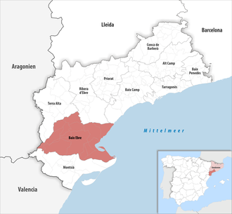 Die Lage der Comarca Baix Ebre in der Provinz Tarragona