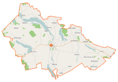 Mapa konturowa gminy Filipów, w centrum znajduje się punkt z opisem „Filipów”