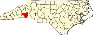 Map of North Carolina highlighting Rutherford County