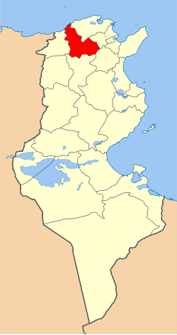 Map of Tunisia with Béja highlighted