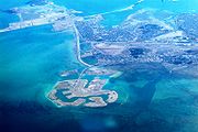 An aerial view of Amwaj Islands & Muharraq Island, looking towards the south.